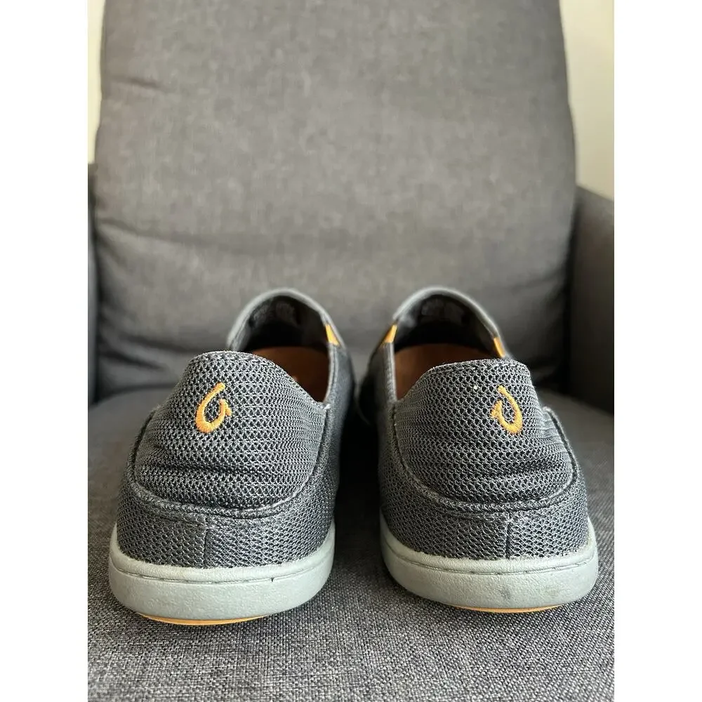 OluKai Mens 10 Nohea Mesh‎ Slip-On Stretch Sneaker Comfort Loafer Grey Orange